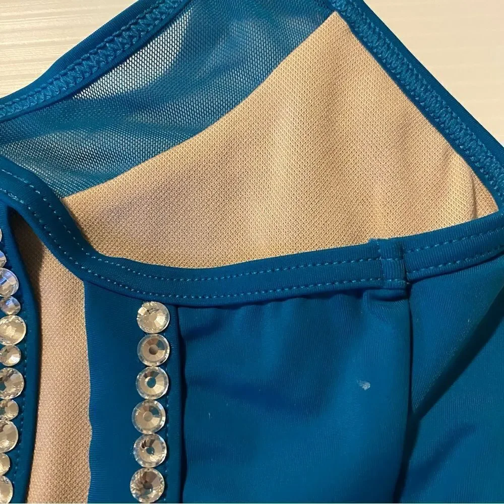Weissman Balera dance teal sport Mesh Strappy Bra Top crop rhinestone MT10874 SA